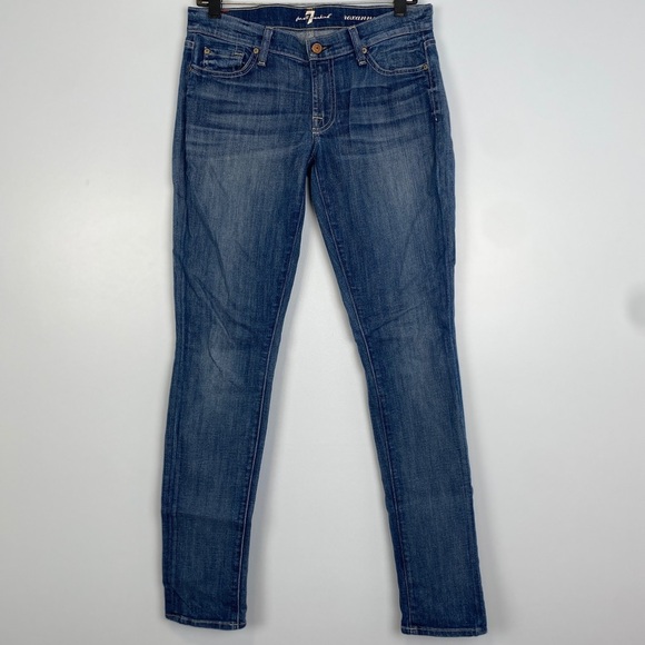 7 For All Mankind Roxanne Low Rise Skinny Stretch Jean's In Medium Blue Size 28 - Picture 1 of 10